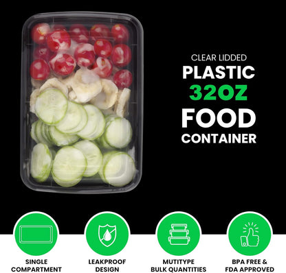 WGCC Meal Prep Containers 32oz 10Pack and Deli Containers with Lids 48 Sets-8oz, 16oz, 32oz, Leakproof, BPA Free/Microwave/Freezer/Dishwasher Safe