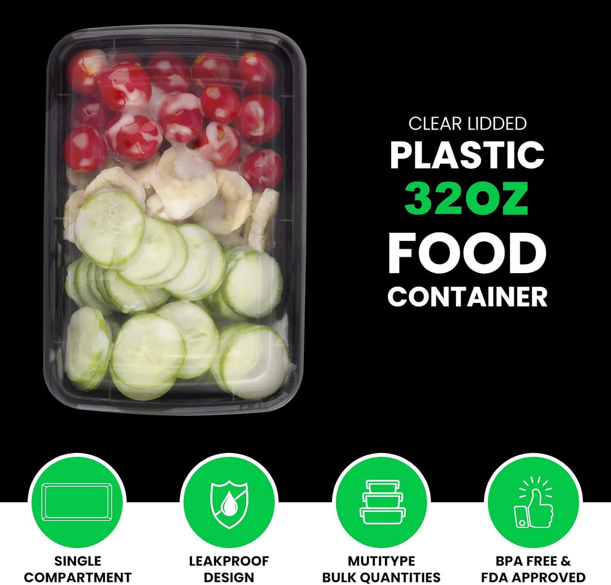 WGCC Meal Prep Containers 32oz 10Pack and Deli Containers with Lids 48 Sets-8oz, 16oz, 32oz, Leakproof, BPA Free/Microwave/Freezer/Dishwasher Safe