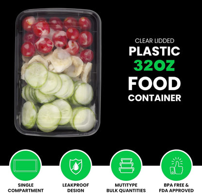 WGCC Meal Prep Containers 32oz 10Pack and Deli Containers with Lids 48 Sets-8oz, 16oz, 32oz, Leakproof, BPA Free/Microwave/Freezer/Dishwasher Safe