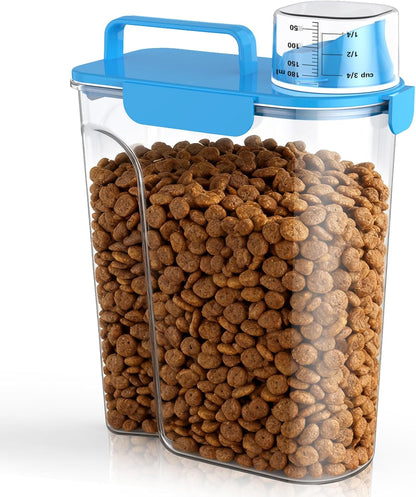 Uppetly Dog Cat Food Storage Container, 5-7Lbs Pet Food Containers, Airtight Cat Food Container with Portable Handle & Measuring Cup, Small Animal Dry Food Dispenser for Dogs, Cats and Birds Green