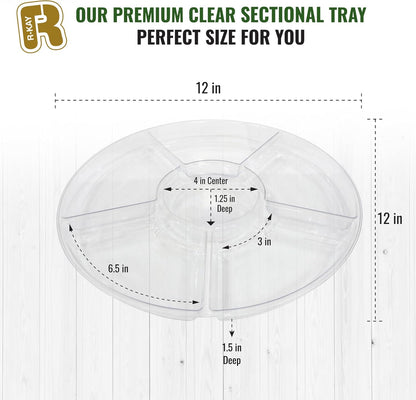 R-kay 4 Pack, 6 Sectional Clear Plastic Serving Trays For Party - Heavy Duty Party Trays For Serving Food - 12 Inch Trays And Platters - Veggie Tray Platter/Divided Serving Tray