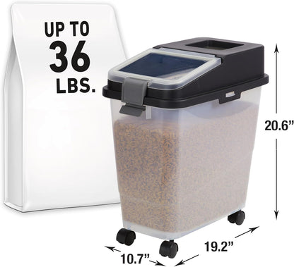 Mighty Tuff Airtight Dog Food Storage Container, Up to 36 lbs, with Portion Scoop – BPA Free Airtight Pet Food Bin on Wheels
