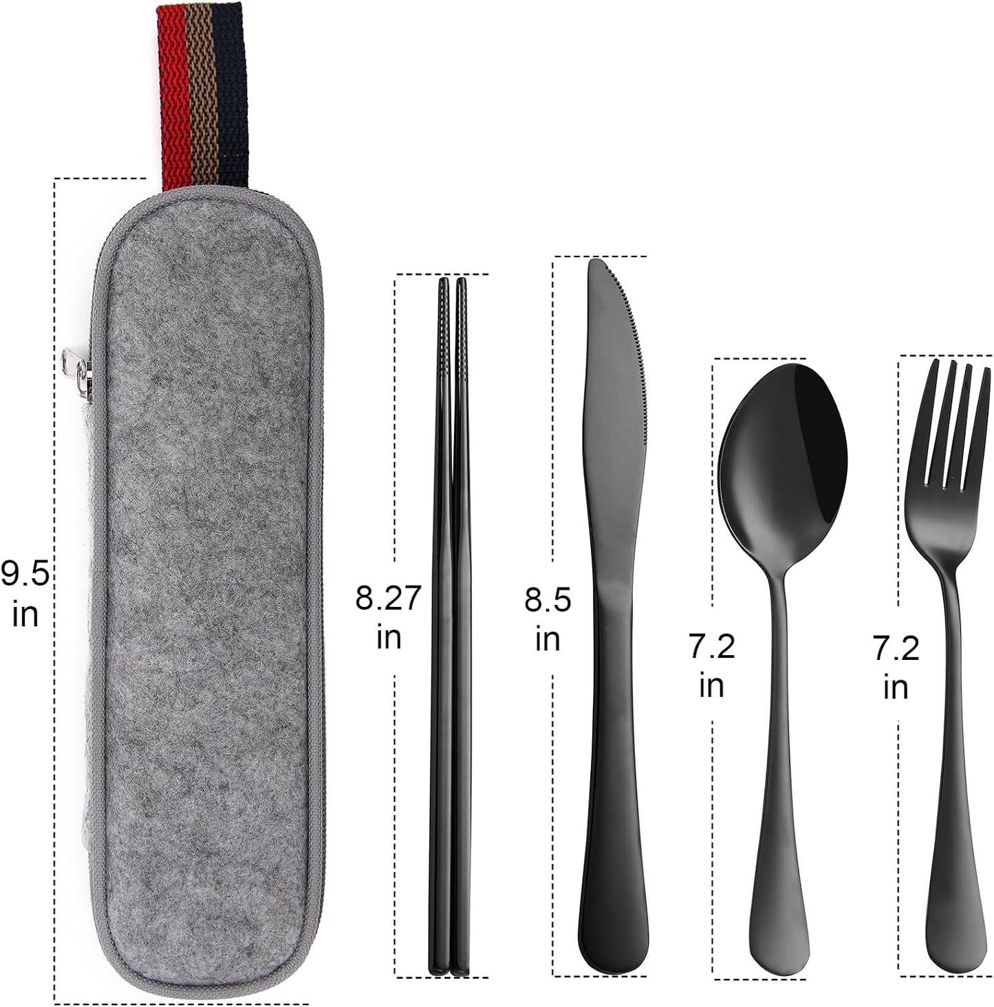 DEVICO Camping Utensils, Full-Size Reusable Silverware for Lunch Adult, Stainless Steel Travel Cutlery Set with Case, Portable Fork Spoon Knife Set for Work, Flatware with Chopsticks (Rainbow)