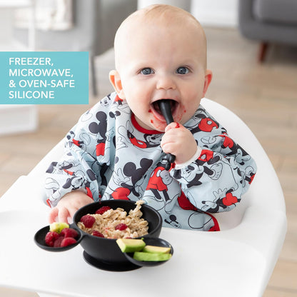 Bumkins Baby Bowl, Silicone Feeding Set with Suction for Baby and Toddler, Includes Spoon and Lid, First Feeding Set, Training Essentials for Baby Led Weaning for Babies 4 Months Up, Sage