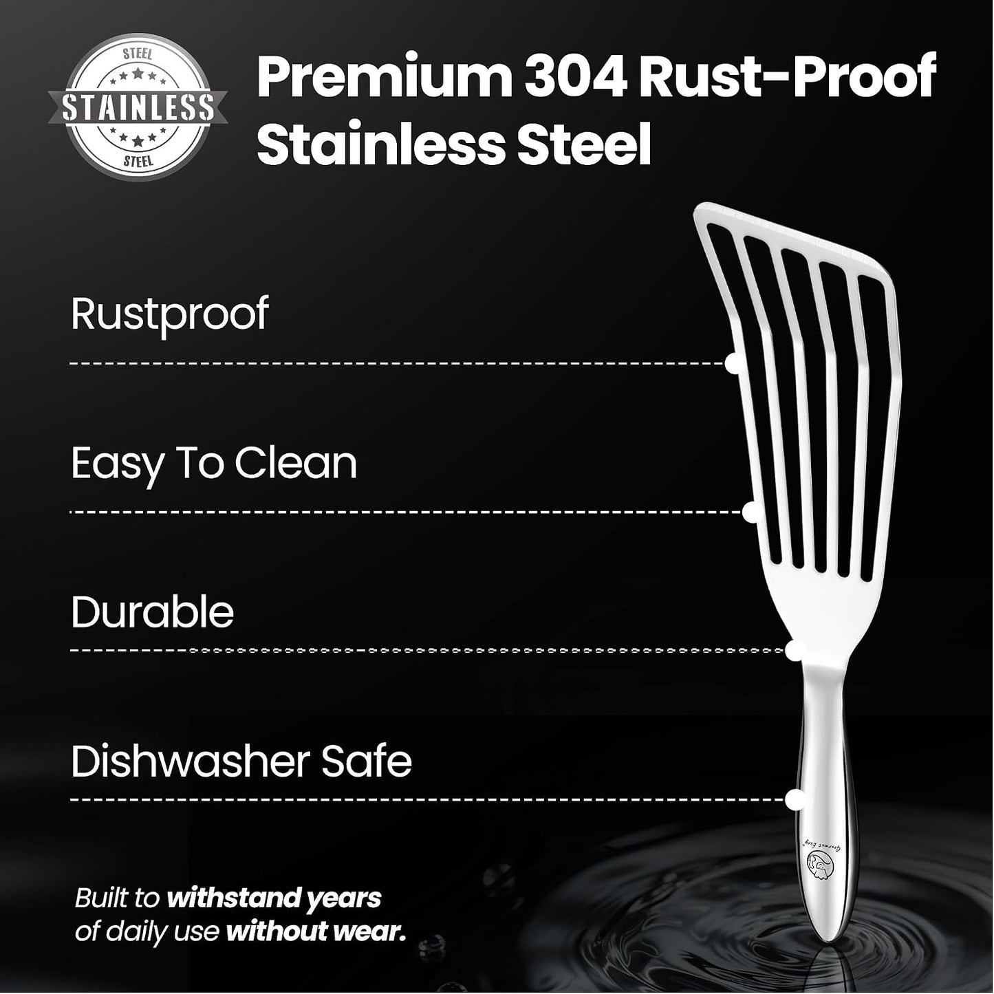 Stainless Steel Fish Spatula Set – 1 Large Fish Turner + 1 Small Metal Spatula, Ultra-Thin Edge for Easy Turning & Flipping, Metal Kitchen Utensils with Ergonomic Non-Slip Handle, Dishwasher Safe