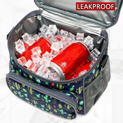 FlowFly Insulated Reusable Lunch Bag Adult Large Lunch Box for Women and Men with Adjustable Shoulder Strap,Front Zipper Pocket and Dual Large Mesh Side Pockets,Cherry - Colors B