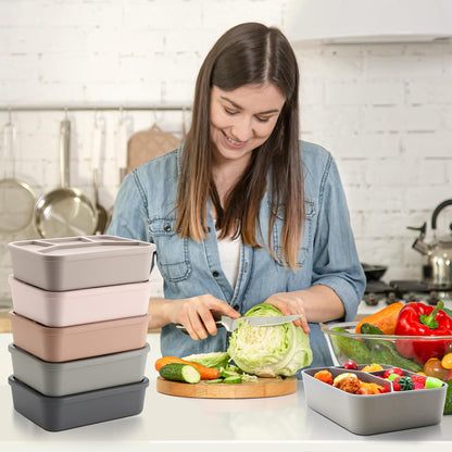 Honeydak 6 Pcs Silicone Bento Box Reusable Lunch Container 4 Compartment Snack Boxes with Lid Smooth LeakProof Rectangle Food Boxes for Adult Work Travel Food Storage (Cute Color)