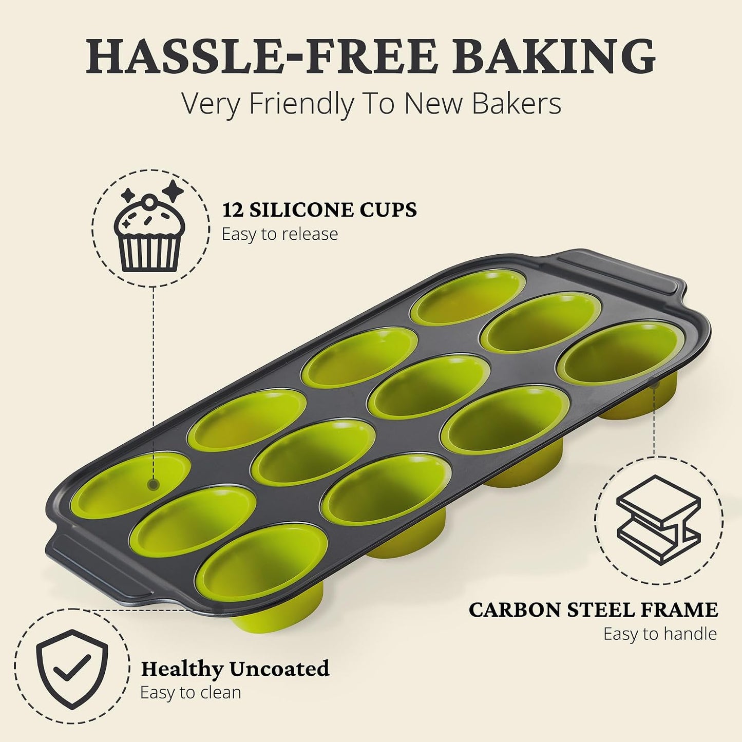 BRONYPRO Silicone Muffin Pans for Baking with Metal Frame, Egg Bite Molds, Cupcake Pans 12 Regular Size, Muffin Tins Easy to Pop Nonstick Non Toxic Bakeware for Oven,Blue