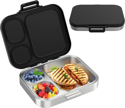 Pawtong Stainless Steel Bento Lunch Box for Kids | 3-Compartment Lunch Box Container Kids | 100% Leakproof, Eco-Friendly, Perfect Portion Control for Kids&Adult Healthy Meals (Purple)