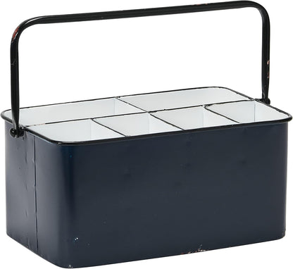 Creative Co-Op Farmhouse Metal Storage Caddy with 6 Compartments and Handle, Distressed Blue and White