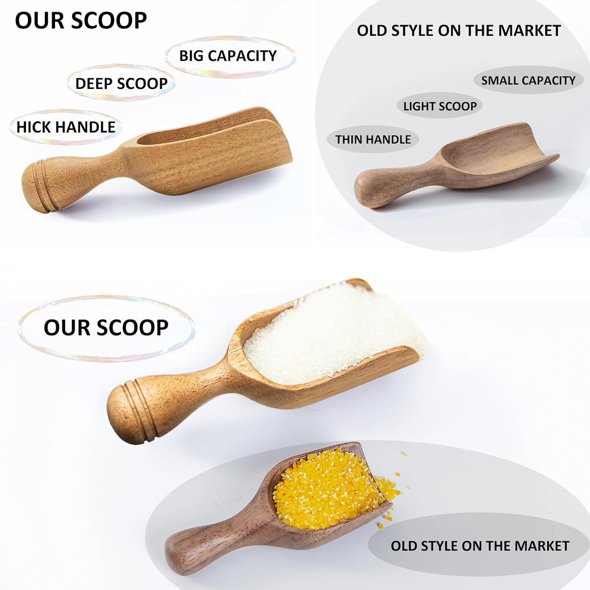 Wooden Scoops for Canisters Wooden Scoop for Jars Acacia 5″ Med-size Flour Scoop Coffee Scoops for Ground Coffee Measuring Spoon for Bath Salt Scoop Wood Laundry Detergent Shovel -Multipurpose