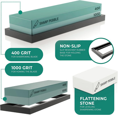 Sharp Pebble Whetstone Knife Sharpening Stone Kit - 2 Sided 400/1000 Grit