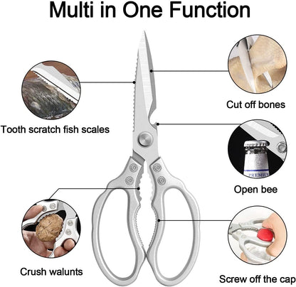 Heavy Duty Sharp Kitchen Scissors, Dishwasher Safe, Cooking Shears for Meat, Chicken, Fish, Poultry, Herb, Bread (Red)