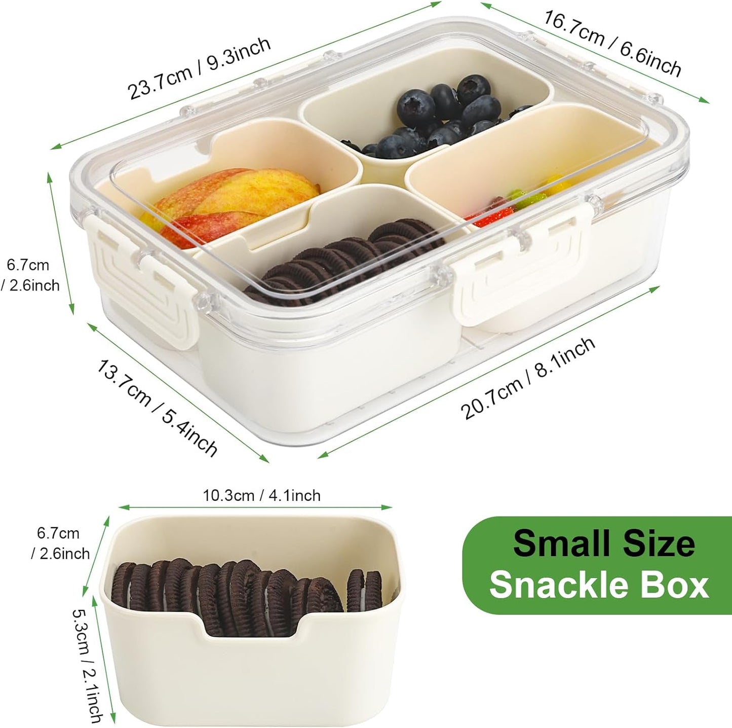 shopwithgreen 2Pcs Divided Serving Tray with Lid and Handle, Portable Snackle Box Snack Containers for Charcuterie, Party, Veggies, Snack, Fruit, Nuts, Candy, Chip, Entertaining, Picnic