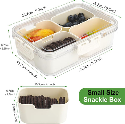 shopwithgreen 2Pcs Divided Serving Tray with Lid and Handle, Portable Snackle Box Snack Containers for Charcuterie, Party, Veggies, Snack, Fruit, Nuts, Candy, Chip, Entertaining, Picnic