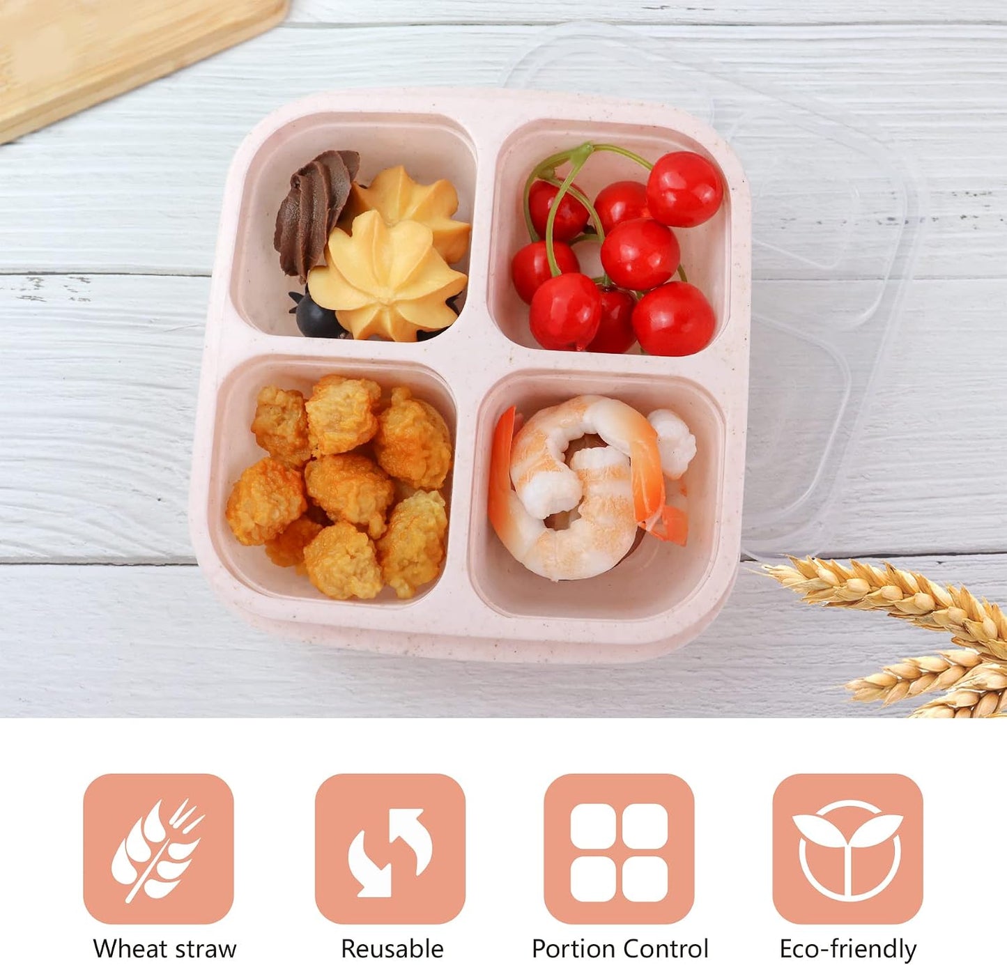 Finorder 6 Pack 4-Compartment Snack Containers, Reusable Food Containers for Kids School, Adults Office, Picnic Trip, Lunch Bento Box Meal Prep Containers (Bright Color Set)