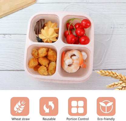 Finorder 6 Pack 4-Compartment Snack Containers, Reusable Food Containers for Kids School, Adults Office, Picnic Trip, Lunch Bento Box Meal Prep Containers (Bright Color Set)