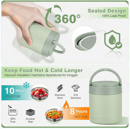 Bento Lunch Box Set with 10.5oz Soup Thermo Food Jar for Adults Kids, Stainless Steel Leak-proof Lunch Container with 4 Compartment, Coffee Tumbler with Lunch Bag for School Travel Office-Grey