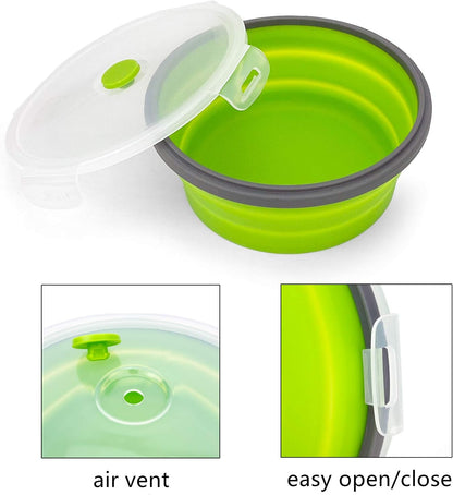 CARTINTS 1200ml Large Collapsible Meal Prep Containers, Reusable Silicone Food Storage Containers, Stackable Fridge Storage Containers, With Leakproof Lids, Microwave and Freezer Safe, Blue