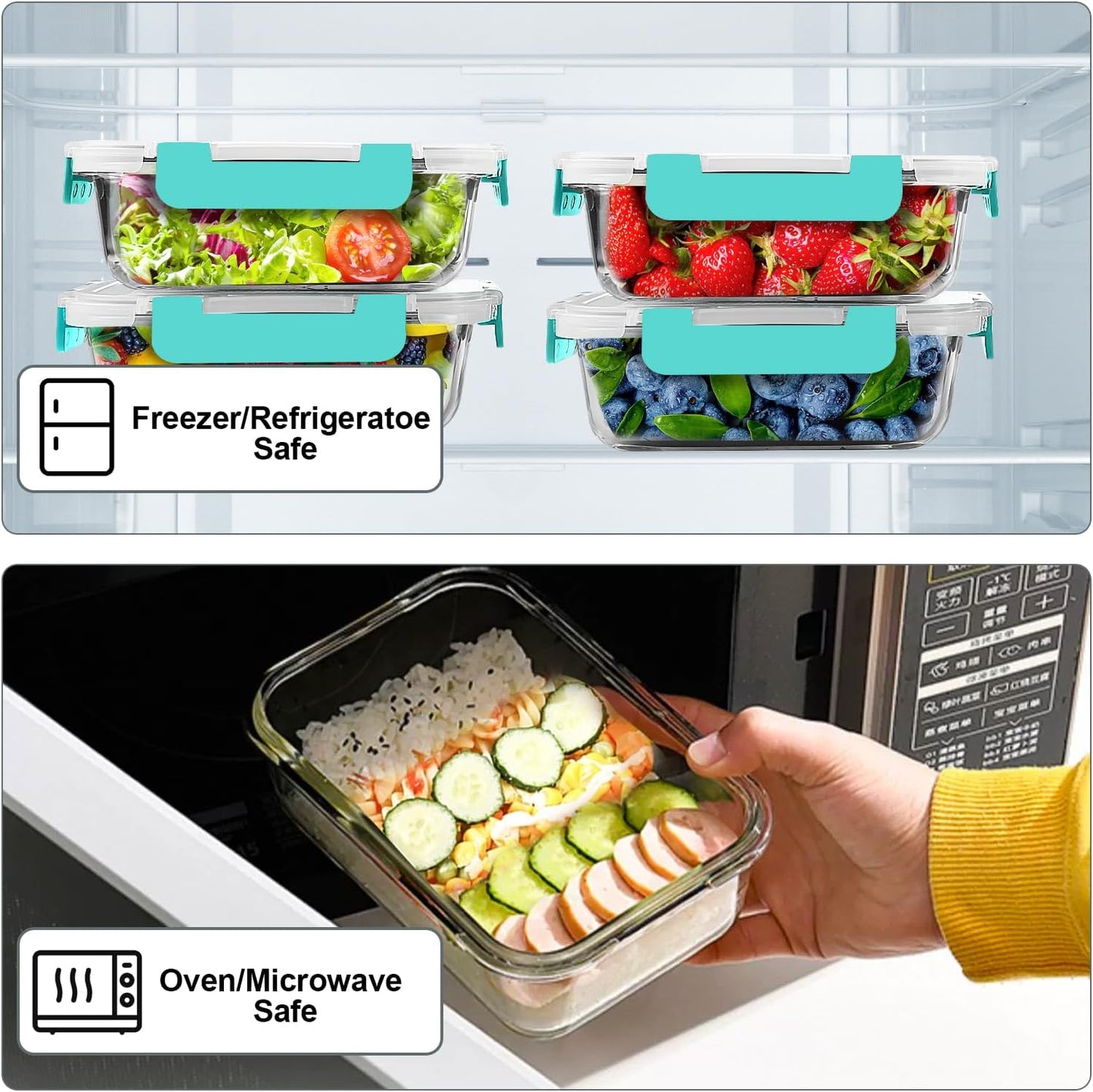 VERONES 10 Pack 22 OZ Glass Meal Prep Containers, Airtight Glass Lunch Containers Set, Food Storage Containers with Lids,BPA Free, for Microwave, Oven, Freezer & Dishwasher Friendly,White