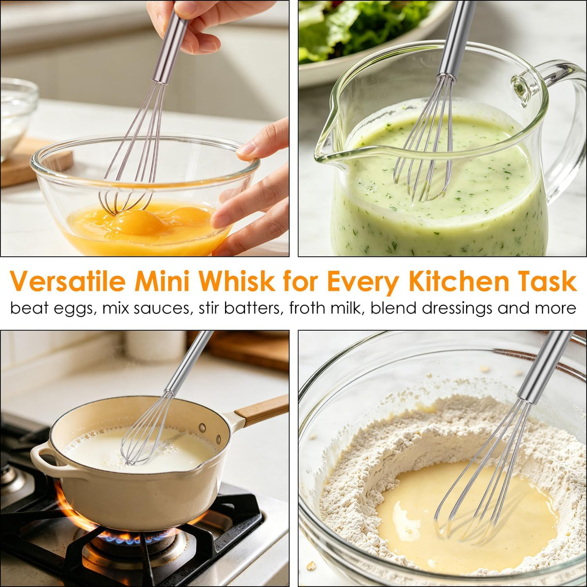 HOTEC Stainless Steel Whisk Set of 4, Food Grade Balloon Whisk Egg Beater, Thicken Wire Mixing Whisk for Baking, Cooking, Whisking Cream, Sauce, Pancake Batter
