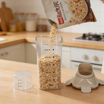 2 Pack Cereal Containers Storage Set, Clear Plastic Airtight Food Storage Containers, Measuring Cup Lids, Ideal for Rice Sugar Pet Food Dispenser, Kitchen Pantry Organizers, BPA Free, 51 oz & 68 oz