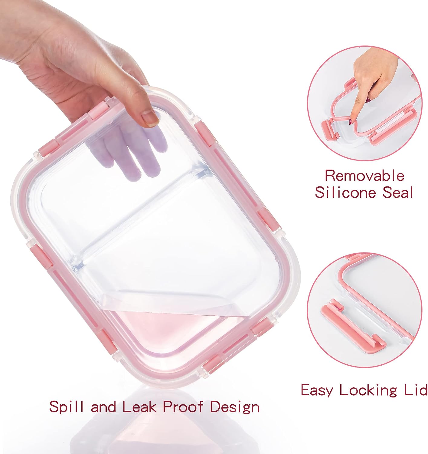 5 Pack Glass Meal Prep Containers 3 Compartment with Lids, Divided Glass Storage Containers with Silicone Sleeve for Lunch, Leak-Proof Portion Control Food Containers, Dishwasher Safe, 34 oz