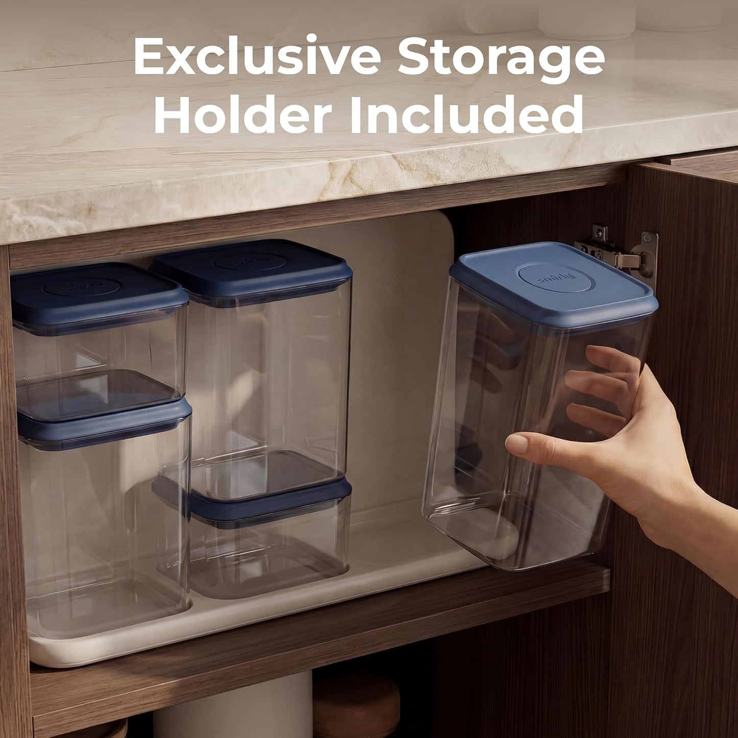 SMIRLY 8-Pcs Airtight Food Storage Containers Set with Countertop Organizer,One-Press Air Tight Pantry Storage Containers, BPA-Free ABS,Stainless Steel Spoon & Scoop for Cereal, Flour, Sugar -white