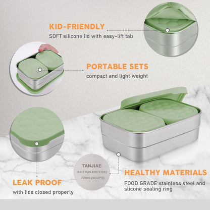 Tanjiae Small (1 CUP) Stainless Steel Snack Containers for Kids | Easy Open Leak Proof Food Containers with Silicone Lids - Perfect Metal Toddler Lunch Box for Daycare and School (8oz)