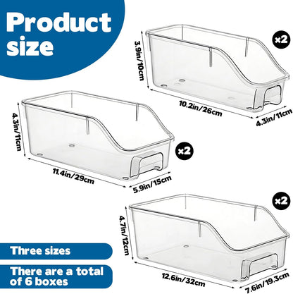 6 Packs Clear Freezer Organizers and Storage Bins with Handle, Stackable Storage Bins Open Front Pantry Bins for Storage and Organization for Bathroom Kitchen Refrigerator Pantry