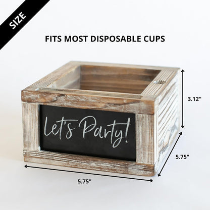 White Party Cup Holder with Marker Slot- Drink Caddy with Interchangeable Signs- Mark Your Cup and Drink Up-Hosting Essentials Wood Cup Dispenser- Brunch Supplies- Disposable Cup Holder Hostess Gifts