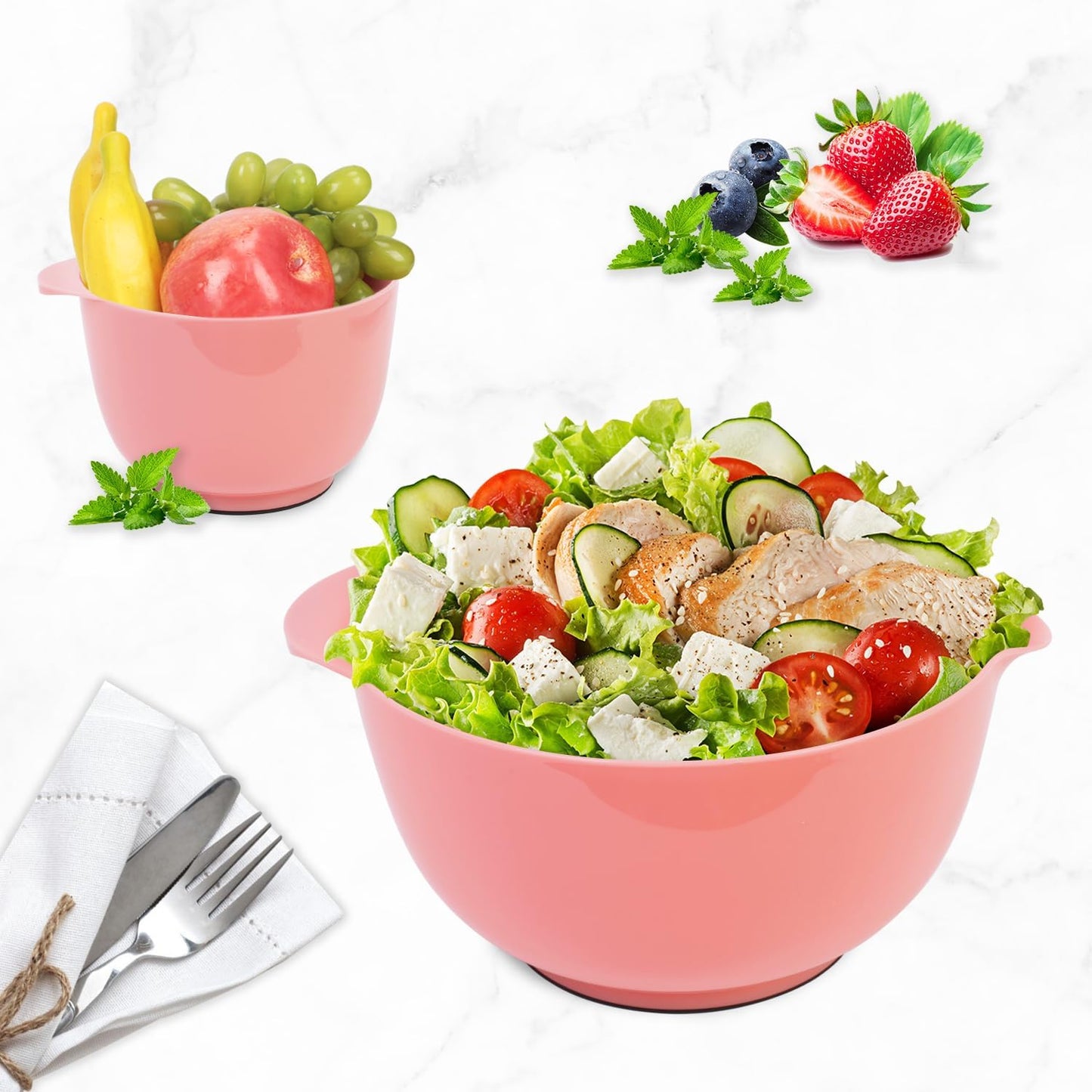 BoxedHome Nesting Plastic Mixing Bowl Set With Pour Spout, Microwave and Dishwasher Safe, BPA free Non-Slip Base, Set of 4 Size 1.7, 2.5, 3.5 and 4.5qt, Great for Prepping, Baking, Cooking (Dark Blue)
