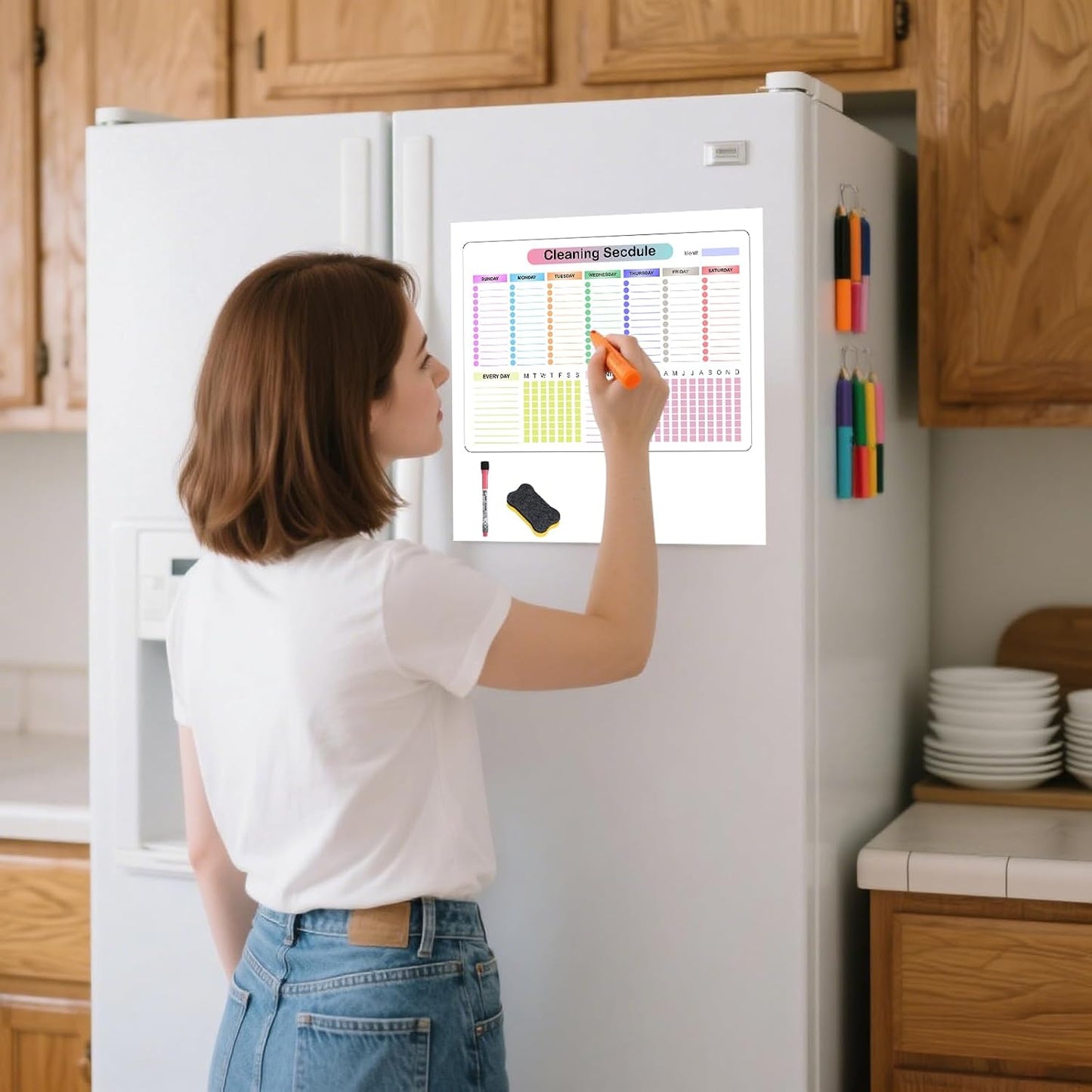 Cleaning Schedules and Checklists Dry Erase Magnetic Whiteboard for Refrigerator,Daily Weekly and Monthly Checklist Planner Cleaning Chores