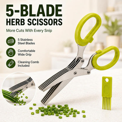 5 Blade Kitchen Herb Scissors, Vegetable Shears with Cleaning Comb