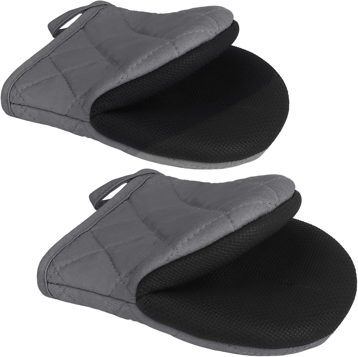 1 Pair Short Oven Mitts - Silicone Kitchen Oven Gloves High Heat Resistant 500℉, Mini Oven Mits with Non-Slip Grip Surfaces and Hanging Loop for BBQ, Baking, Cooking and Grilling (Black)
