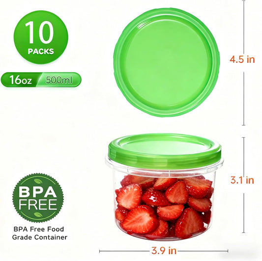 Airtight Food Storage Containers, Leakproof, BPA-Free, Stackable Kitchen & Pantry Organizers for Dry Food, Meal Prep, Snacks, Leftovers, Microwave, Dishwasher and Freezer Safe (10 Pack-16 Oz)