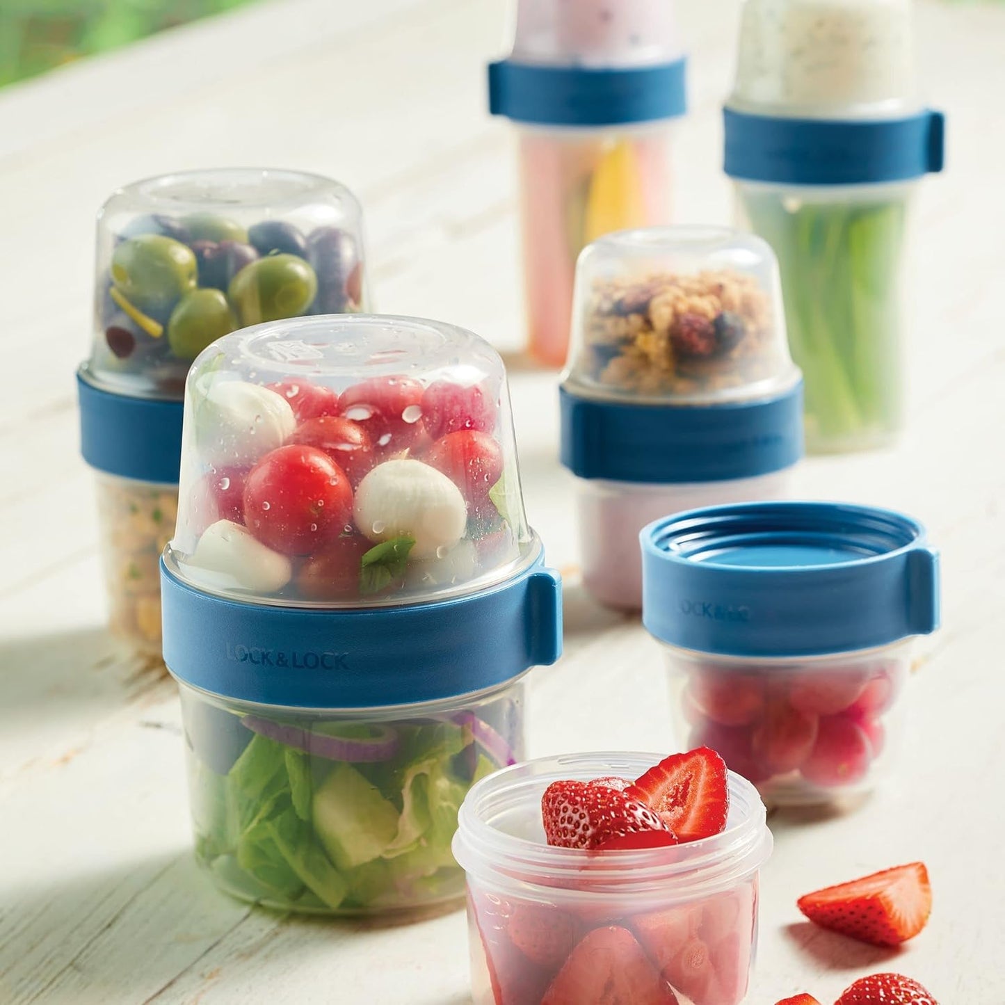 LOCK & LOCK LocknLock Easy Essentials Twist Two Way Food Storage Container, BPA-Free/Dishwasher Safe, 10-Piece Set, Clear