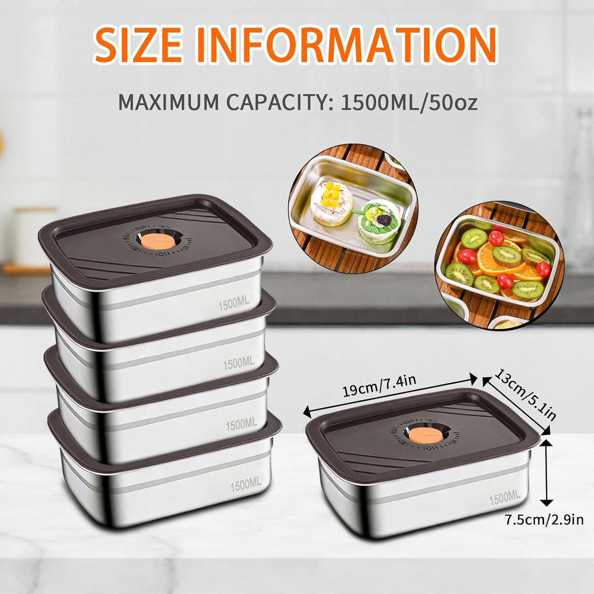 10PCS 50oz Stainless Steel Food Storage Containers with Airtight Lids, 1500ml Reusable Metal Meal Prep Container for Picnic Travel, Stackable Kitchen Lunch Snack Box, Freezer & Dishwasher Safe
