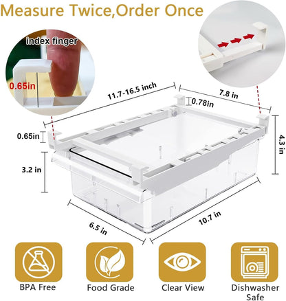 Refrigerator Organizers Storage Fridge Drawer - Pull Out Clear Storage Containers with Handle for Fruit,Deli,Cheese,Seafood,Plastic Organizer Bins Fit for Medium Refrigerator Shelf,Simple Use(2 Pack)