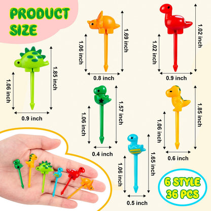 36pcs Mini Dinosaur Food Picks, Cute Cartoon Animal Fruit Toothpicks for Dinosaurs Birthday Party Bento Picks for Sandwiches, Snacks Desserts Accessory