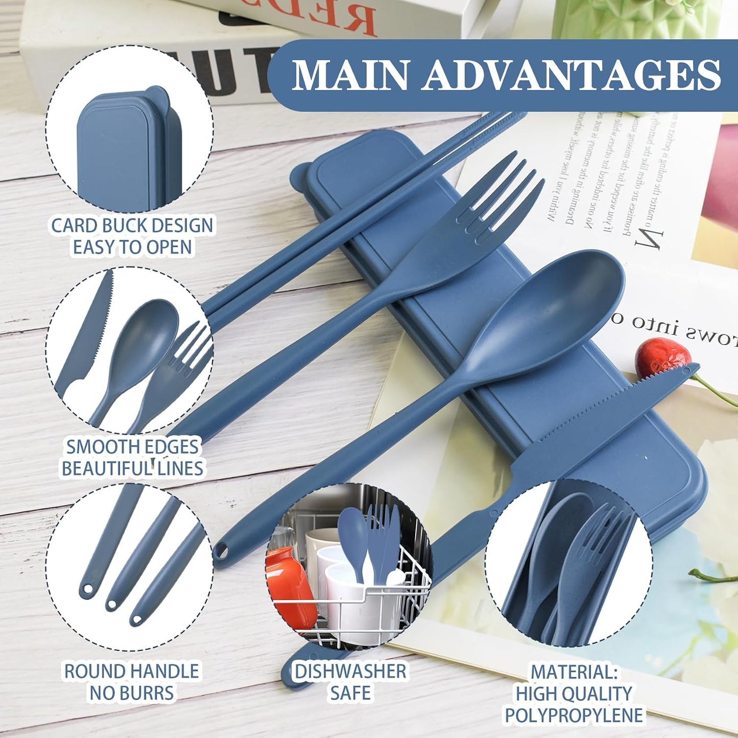 Large Reusable Travel Utensils Set with Case, Plastic Set for Adults Travel Picnic Camping, Portable Flatware Cutlery Set with Chopsticks for Daily Use(Black)