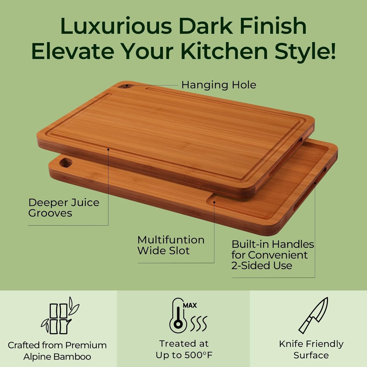 Keechee Wood Cutting Board for Kitchen - Reversible Bamboo Cutting Boards Gift Set of 3 with Juice Groove, Wooden Chopping Board for Meat, Fruit, Vegetables & Cheese (Pre Oiled, Natural)