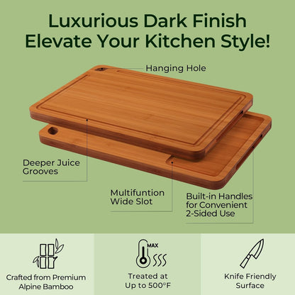 Keechee Wood Cutting Board for Kitchen - Reversible Bamboo Cutting Boards Gift Set of 3 with Juice Groove, Wooden Chopping Board for Meat, Fruit, Vegetables & Cheese (Pre Oiled, Natural)
