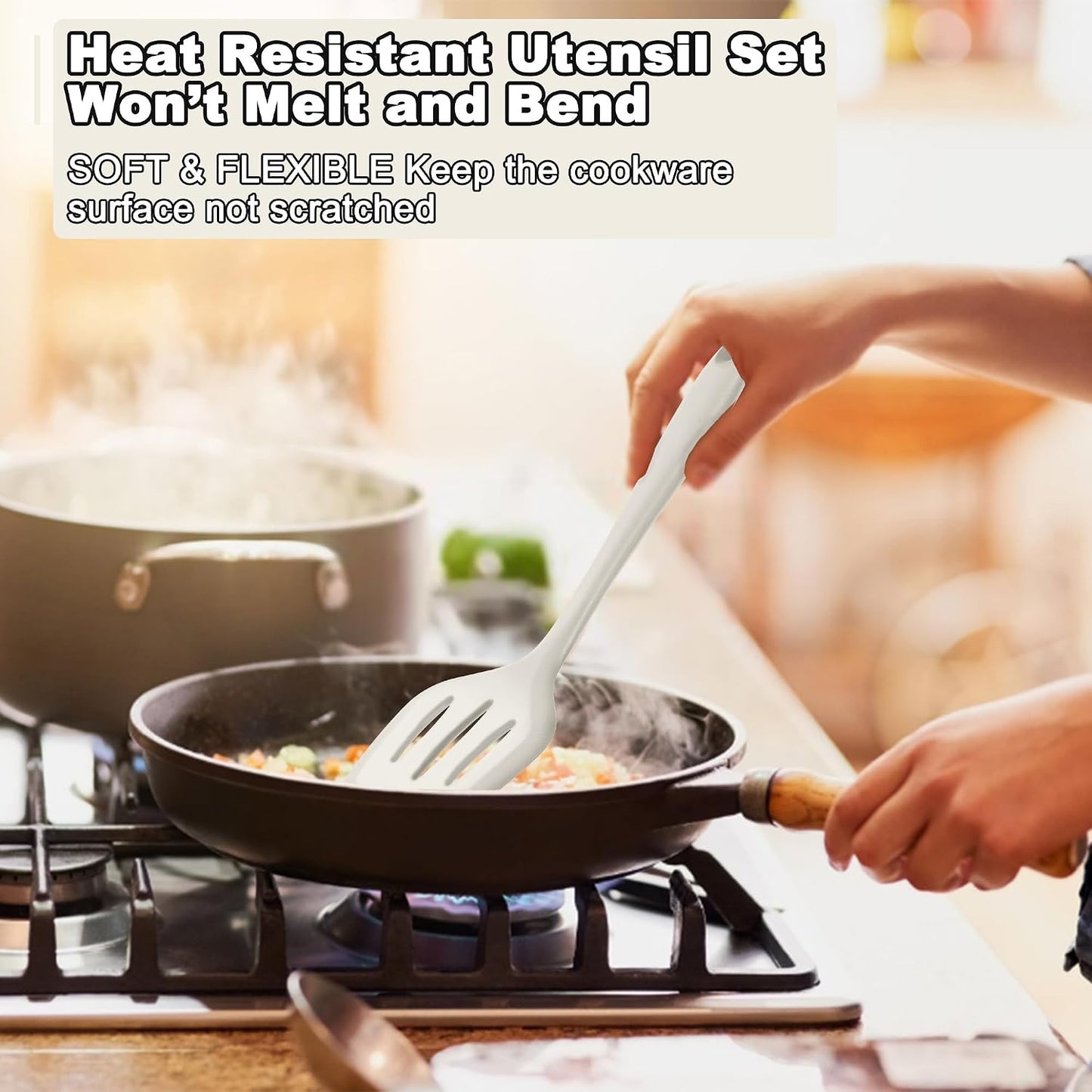 E-far 10 Pieces Silicone Cooking Utensils Set, Heat Resistant Kitchen Utensil Set for Nonstick Cookware, Kitchen Cooking Tools with Spatula, Spoon, Slotted Turner, Non-Toxic & Dishwasher Safe (Khaki)