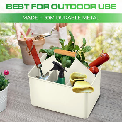 Plexon Metal Utensil Caddy With Handle - Farmhouse Rustic Kitchen Utensil Holder for Party Picnic Table Garden - Tool Cutlery Flatware Silverware Caddy Organizer Storage, Red