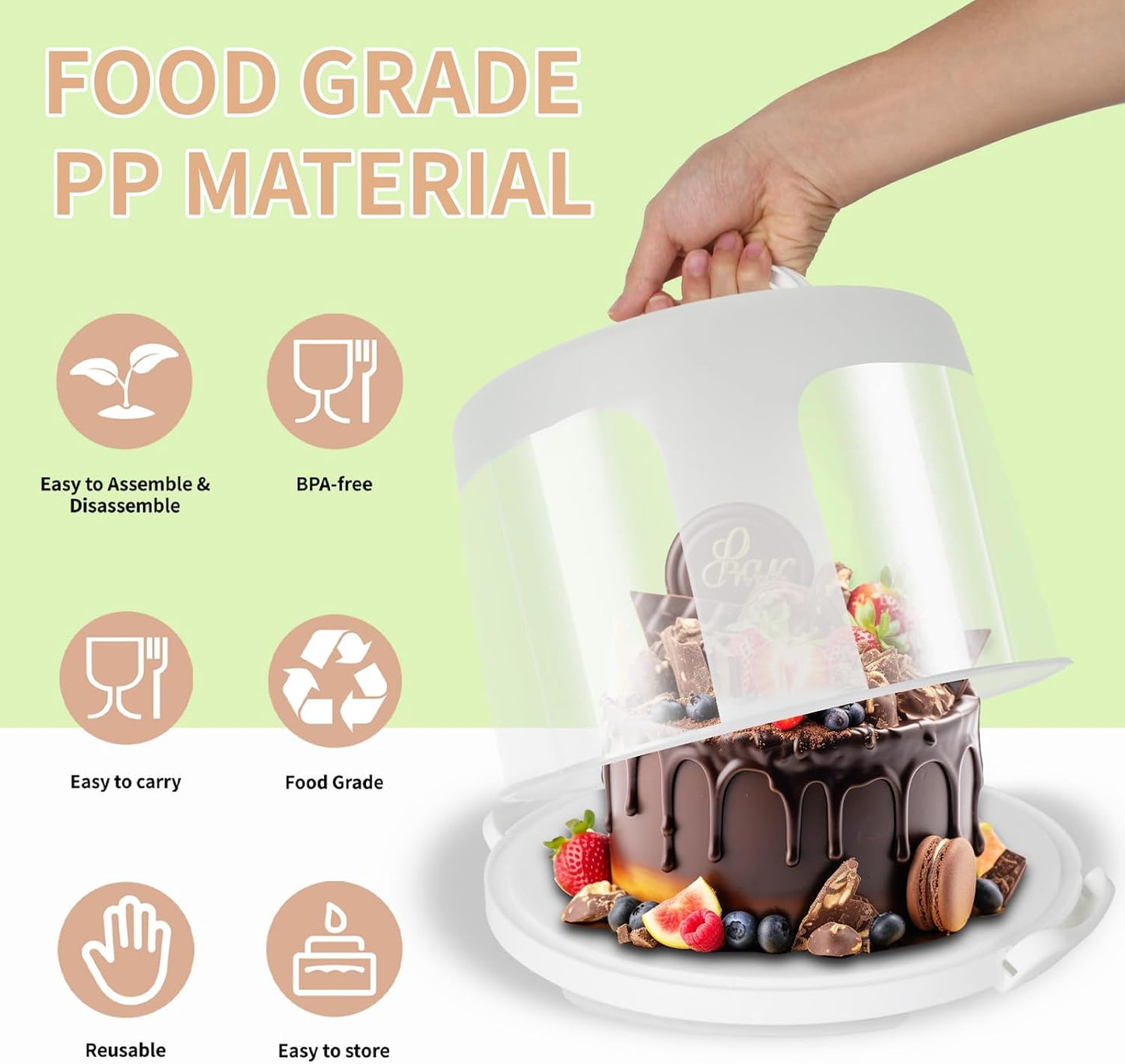 Large Cake Carrier with lid and Handle, Multipurpose Cake Stand with Lid for 11" Cake, Pie, Plastic Cake Container