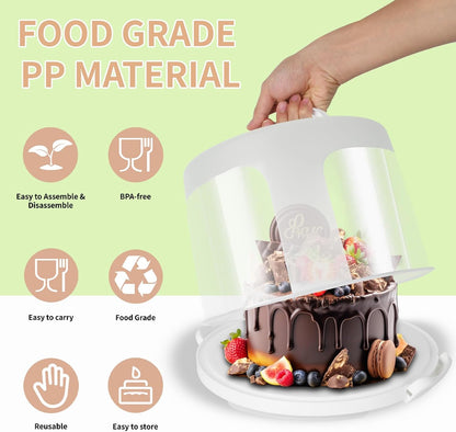 Large Cake Carrier with lid and Handle, Multipurpose Cake Stand with Lid for 11" Cake, Pie, Plastic Cake Container