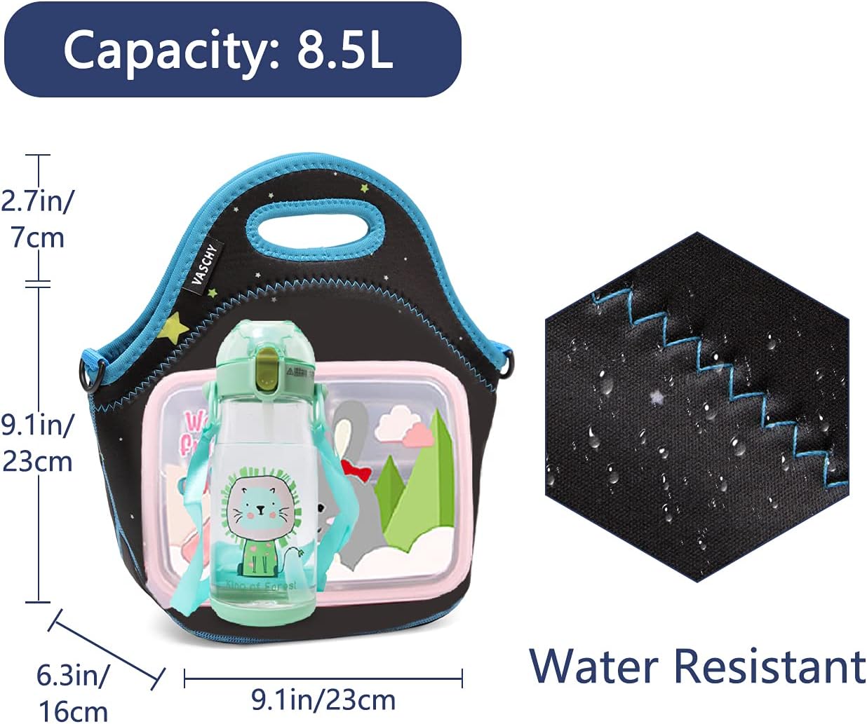 VASCHY Lunch Bag for Kids, Insulated Neoprene Lightweight Lunch Box Bag for Children Boys and Girls School Daycare Kindergarten Dinosaur