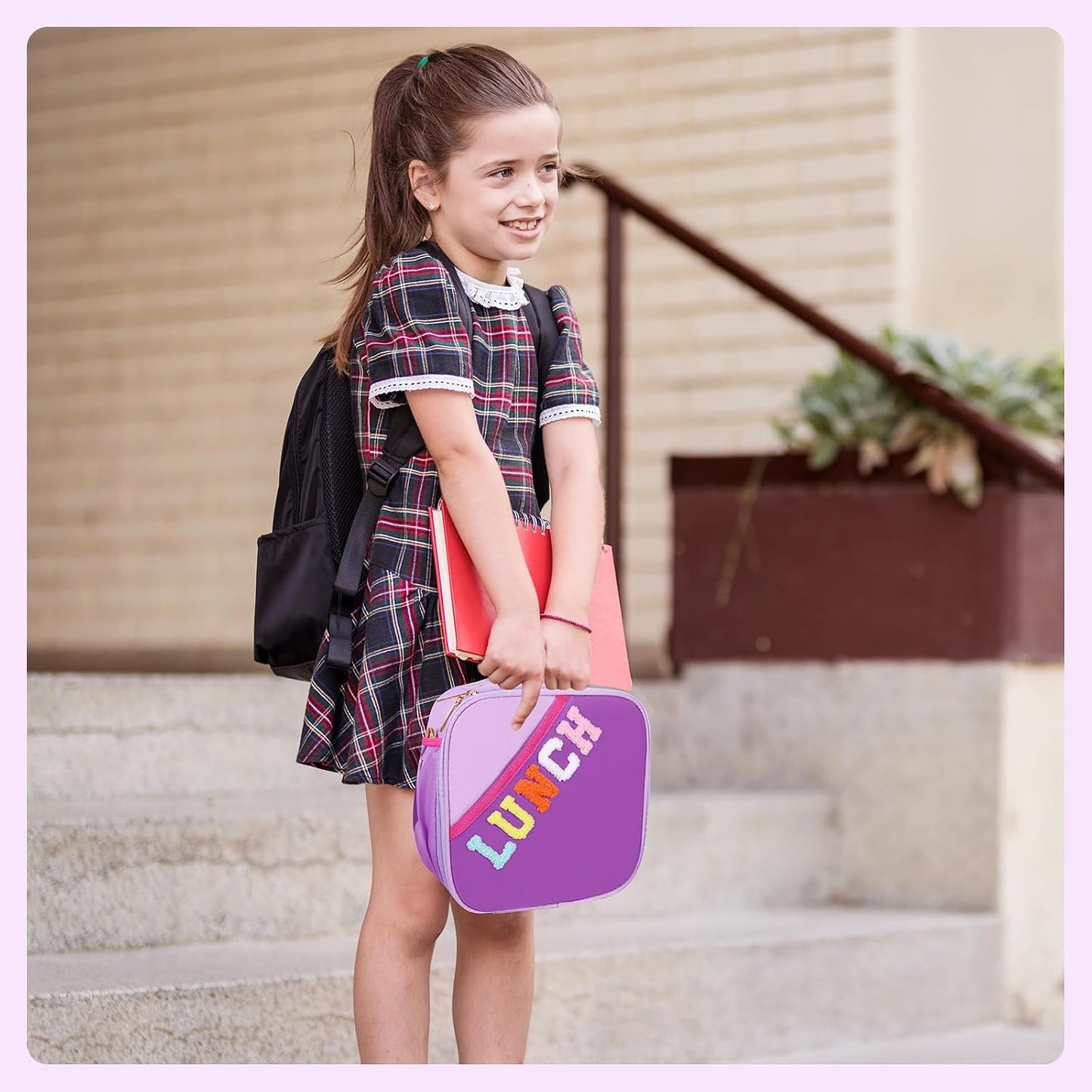 Nsrzua Lunch Bag Kids-Kids Insulated Lunch Bag with Adjustable Strap - Reusable Leakproof Lunch Box for Girls, Preppy School Lunch Tote for Travel, Picnic,School & Winter Camp