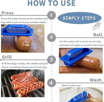 HERCHR Hot Dog Cutter Criss Cross, Hot Dog Cross Hatch Cutter Hot Dog Slicer Tool with 15 Sharp Blades, Sausage Press and Spiral Cutter for Even Grilling, Indoor Outdoor Camping Backyard Use